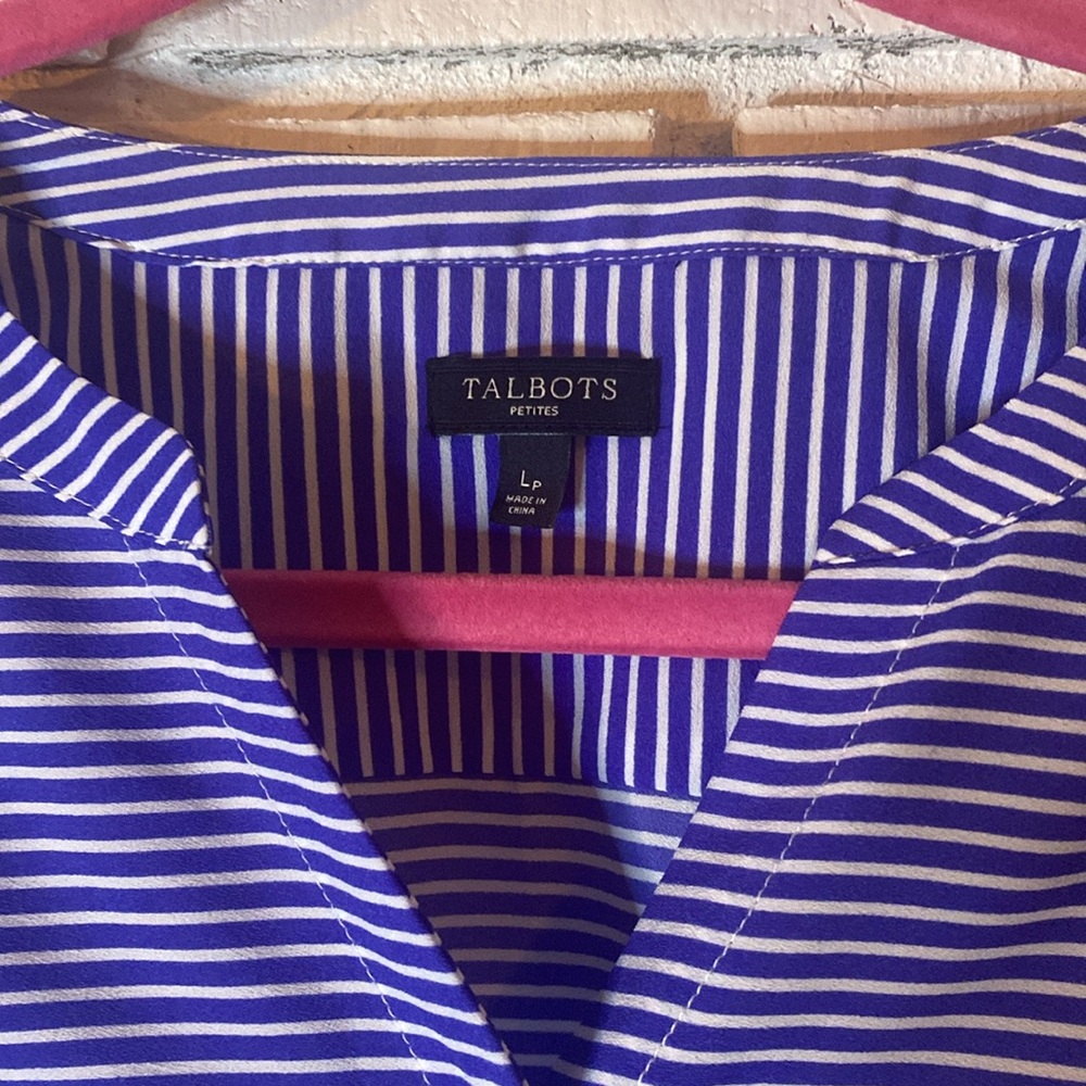 Talbots Striped Button Front Split Neck Blouse Ti… - image 4